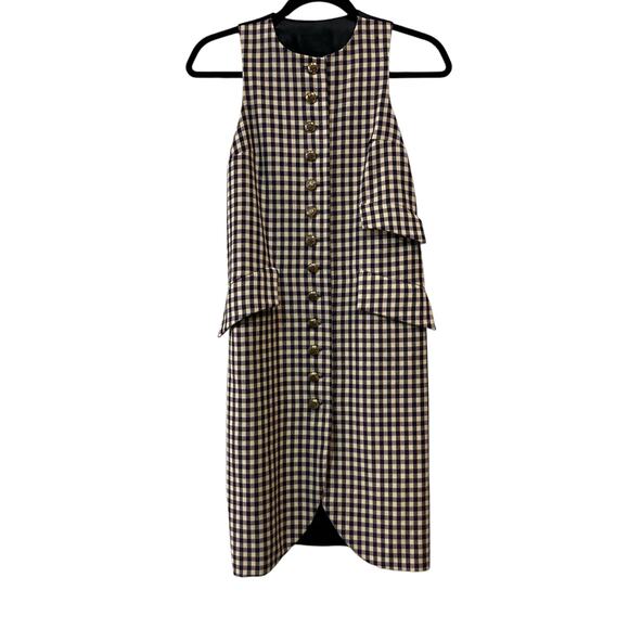 Anna Sui Shift Dress Sm Wool Purple Black Checkered Sleeveless Preppy Academia - Picture 7 of 16